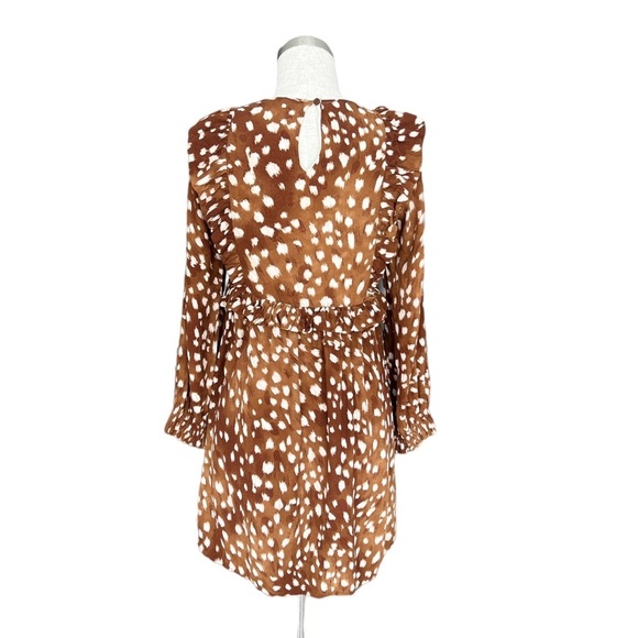 Zara Ruffle Brown Long Sleeve Mini Dress - Picture 2 of 4